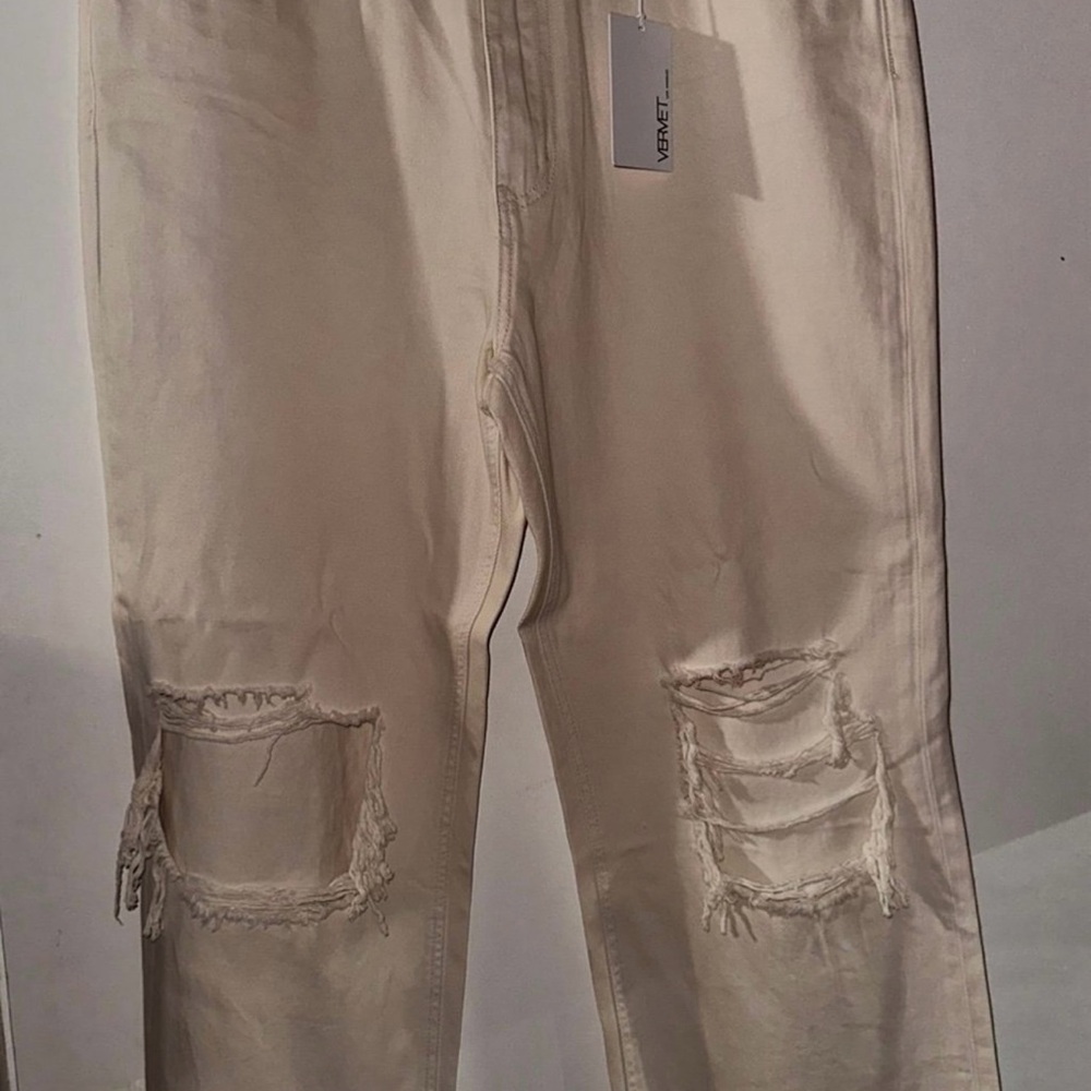 Varlet Cream Distressed Flare Jeans